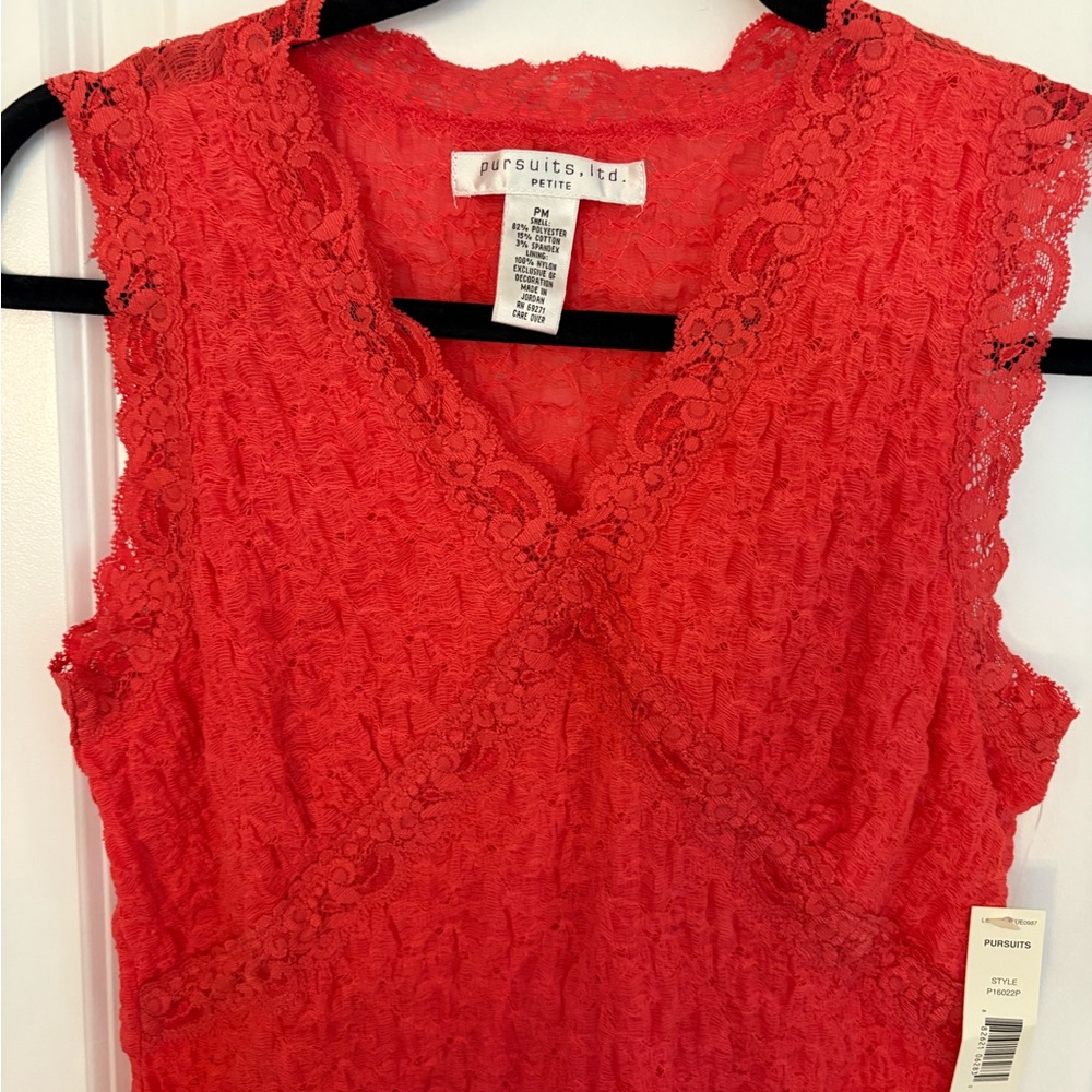 NEW Pursuits Ltd Petite Coral Lace Sleeveless V-Neck Tank Top Women Petites PM - Picture 3 of 5